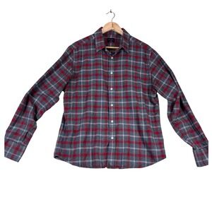 UNTUCKit Mens Large Grey Red Plaid Long Sleeve‎ 100% Cotton Button Down Shirt